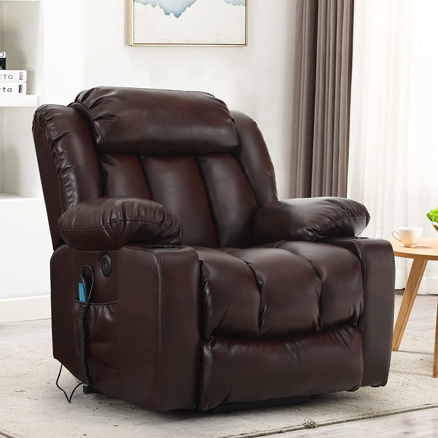 💥Clearance Sale🔥 Mcombo Electric lift Recliner sofa with massage and heating functions, 3 positions, 2 side pockets and cup holders, USB ports!