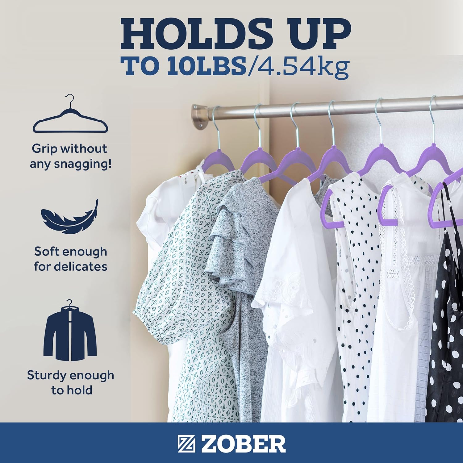 Zober Velvet Hangers 50 Pack - Heavy Duty Black Hangers for Coats, Pants & Dress Clothes - Non Slip Clothes Hanger Set - Space Saving Felt Hangers for Clothing