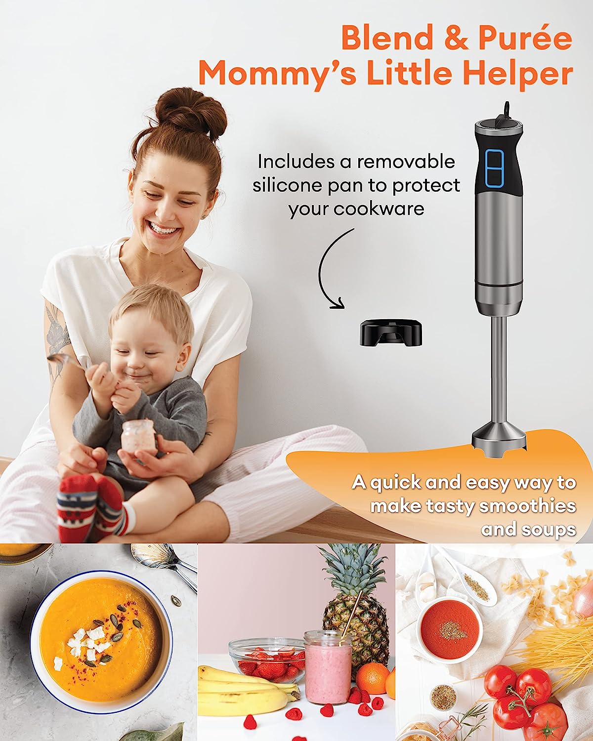 New 2024 Sofanci Immersion Electric Hand Held Stick Blender 3-in-1 Hand Blender 12-Speed with Turbo Mode 800W Full Copper Motor Titanium Stainless Steel Blades to Blend, Puree, Whisk & Froth