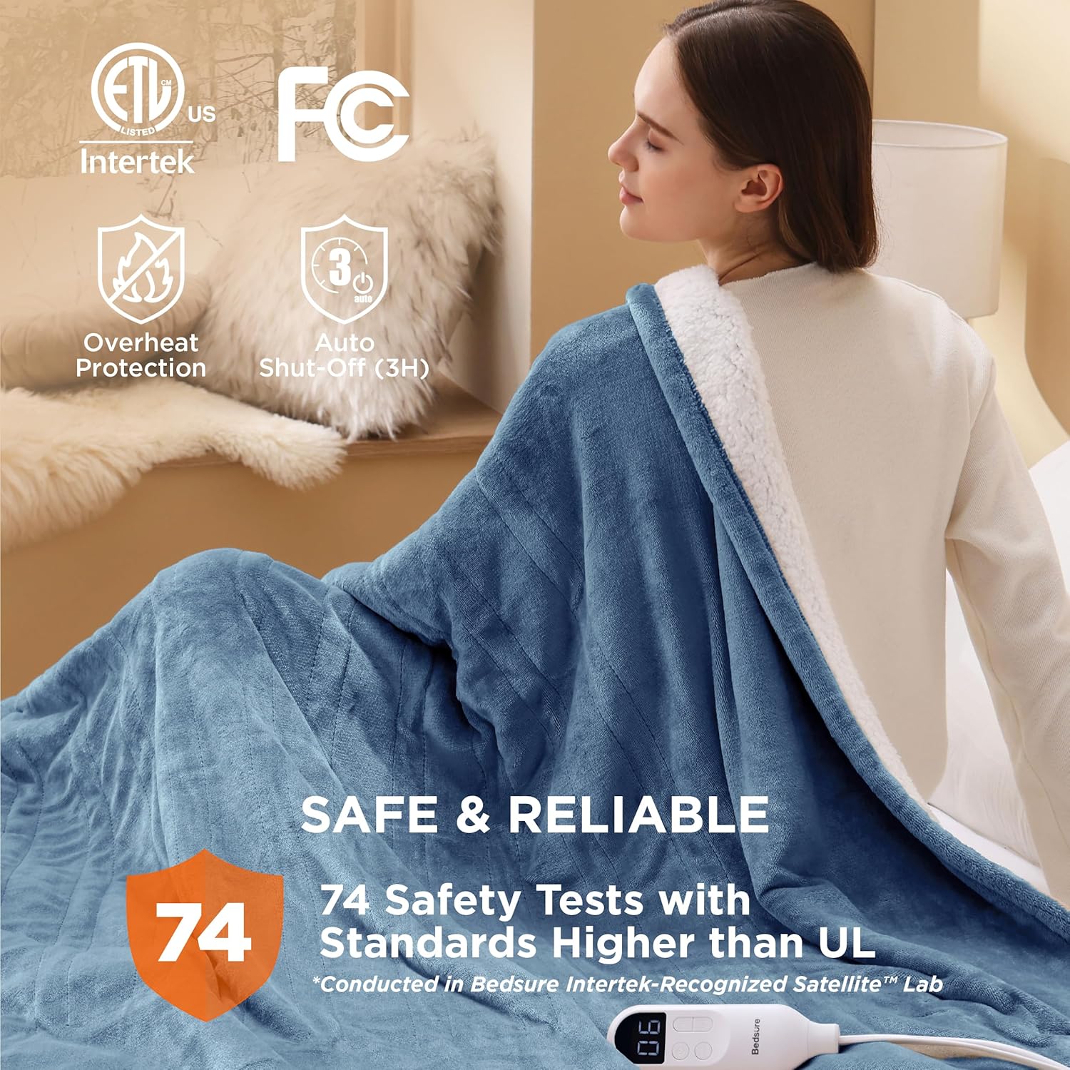 Bedsure Heated Blanket Electric Throw - Soft Flannel Electric Blanket, Heating Blanket with 4 Time Settings & 6 Heat Settings, Warm Blanket Gift for Grandma (50x60 inches, Grey)