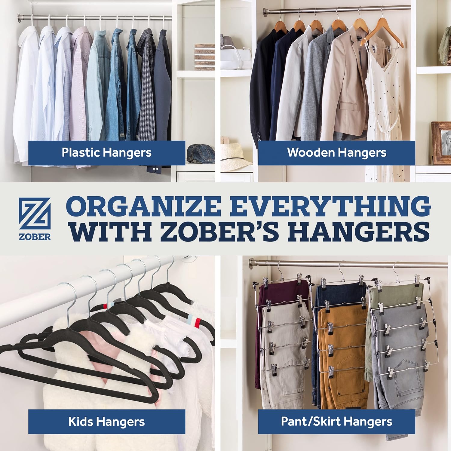 Zober Velvet Hangers 50 Pack - Heavy Duty Black Hangers for Coats, Pants & Dress Clothes - Non Slip Clothes Hanger Set - Space Saving Felt Hangers for Clothing