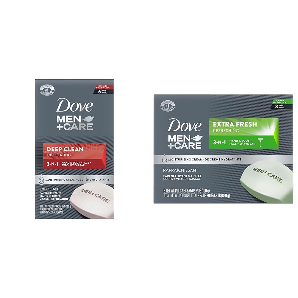 Dove Men+Care Men's Bar Soap Deep Clean 8 Bars More Moisturizing Than Bar Soap Effectively Washes Away Bacteria, Nourishes Your Skin 3.75 oz