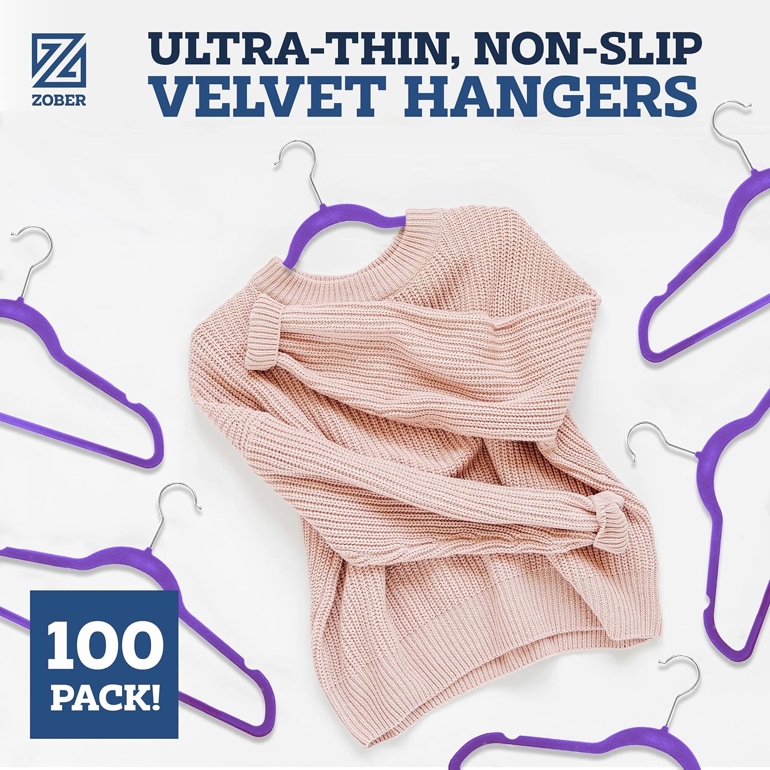 Zober Velvet Hangers 50 Pack - Heavy Duty Black Hangers for Coats, Pants & Dress Clothes - Non Slip Clothes Hanger Set - Space Saving Felt Hangers for Clothing