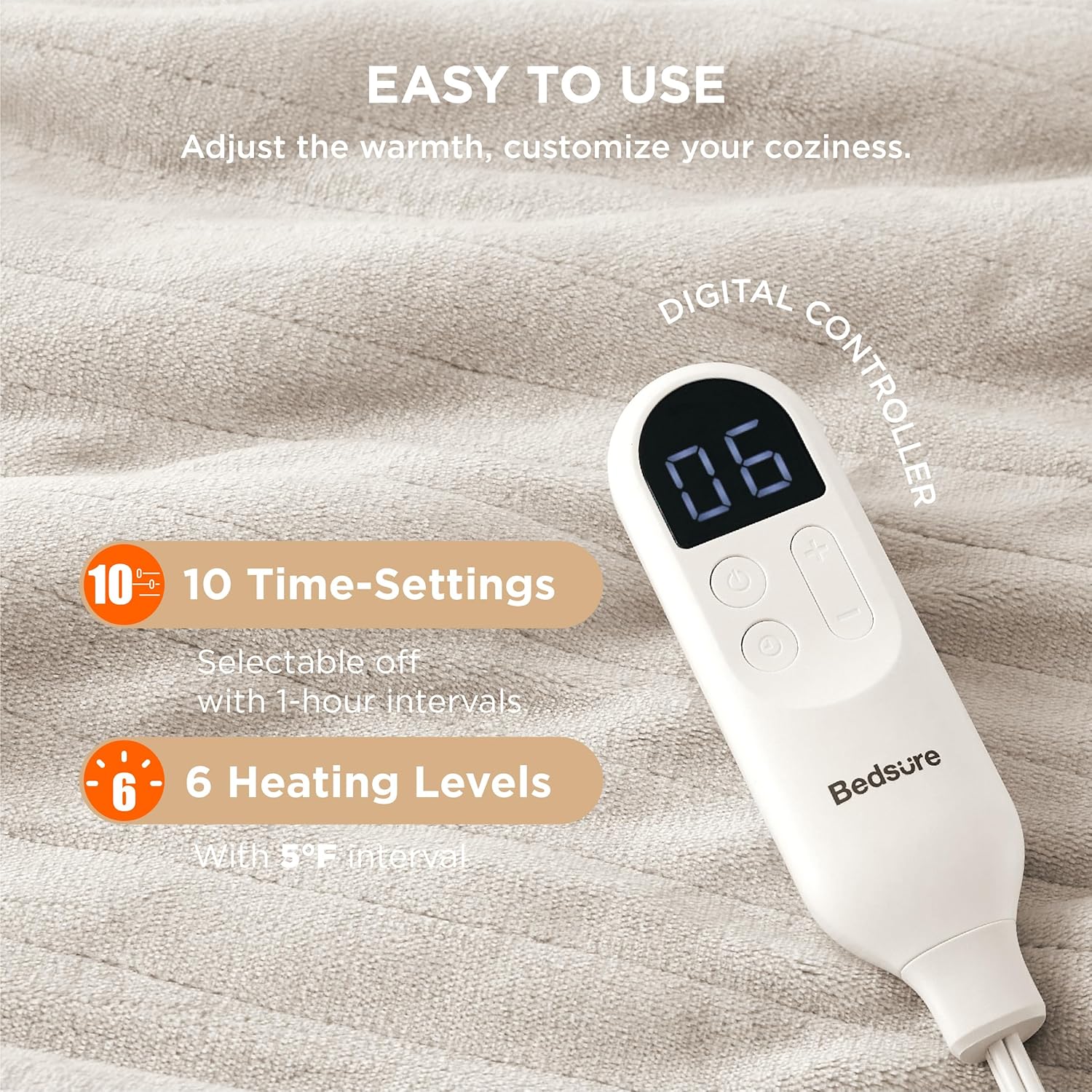 Bedsure Heated Blanket Electric Throw - Soft Flannel Electric Blanket, Heating Blanket with 4 Time Settings & 6 Heat Settings, Warm Blanket Gift for Grandma (50x60 inches, Grey)
