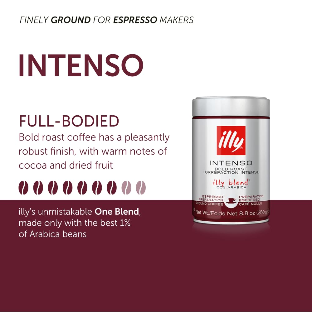 illy Classico Espresso Ground Coffee, Medium Roast, Classic Roast with Notes of Chocolate & Caramel, 100% Arabica Coffee, All-Natural, No Preservatives, 8.8 oz, Ground for Espresso Machines