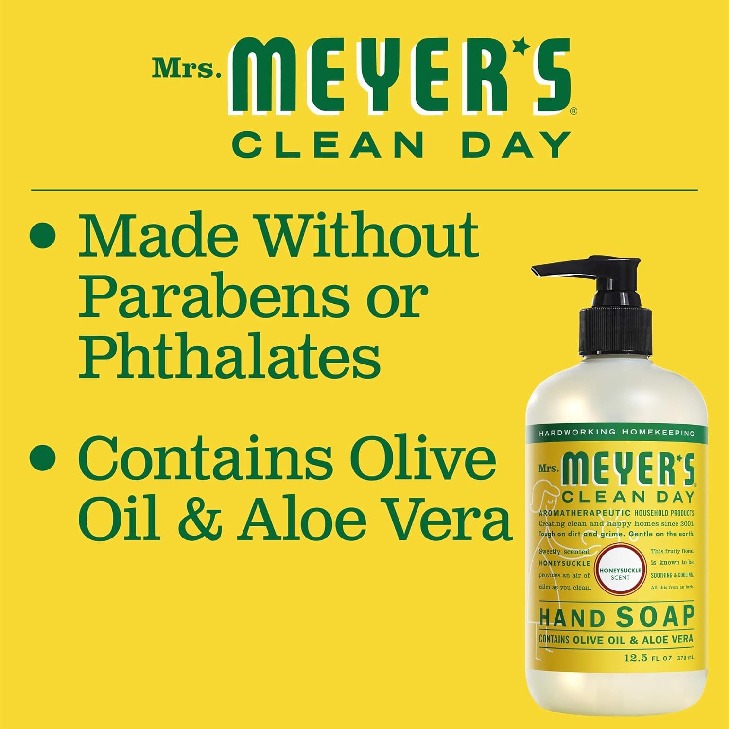 MRS. MEYER'S CLEAN DAY Hand Soap, Made with Essential Oils, Biodegradable Formula, Honeysuckle, 12.5 fl. oz - Pack of 3
