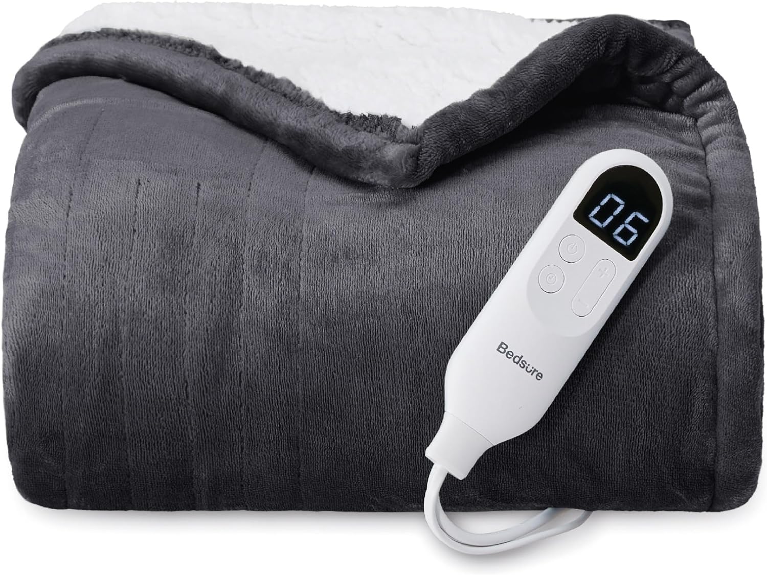 Bedsure Heated Blanket Electric Throw - Soft Flannel Electric Blanket, Heating Blanket with 4 Time Settings & 6 Heat Settings, Warm Blanket Gift for Grandma (50x60 inches, Grey)