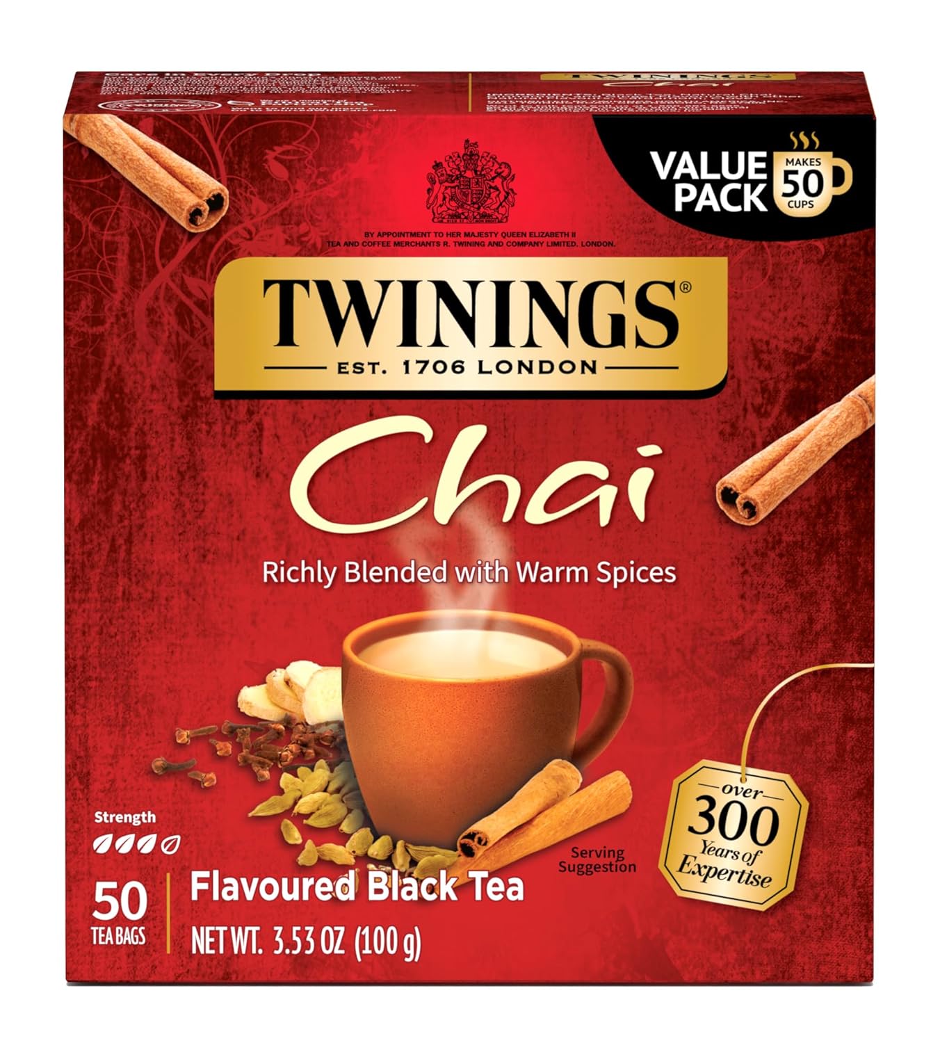 Twinings English Breakfast Black Tea Individually Wrapped Bags, 100 Count (Pack of 1), Smooth, Flavourful, and Robust, Caffeinated, Enjoy Hot or Iced | Packaging May Vary