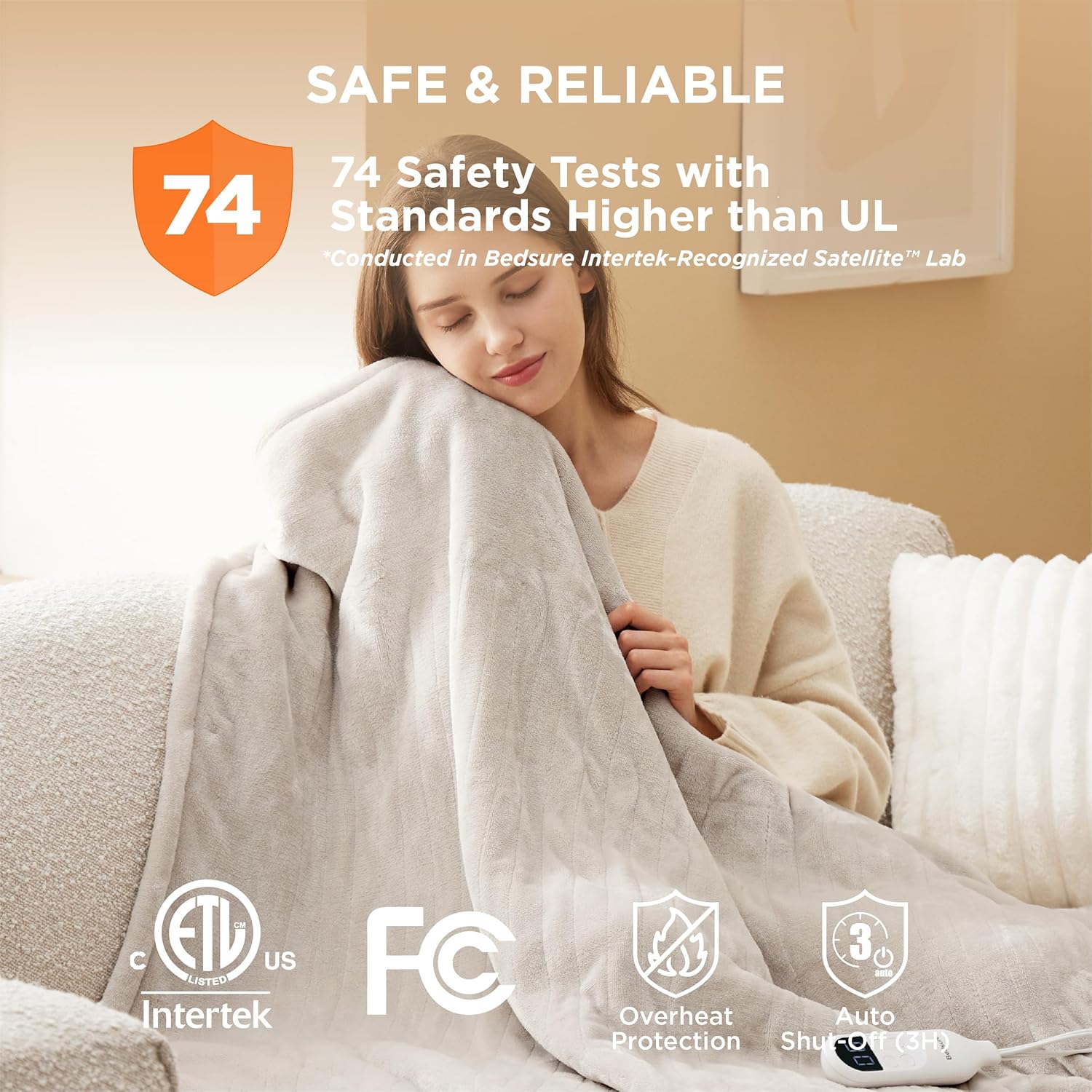 Bedsure Heated Blanket Electric Throw - Soft Flannel Electric Blanket, Heating Blanket with 4 Time Settings & 6 Heat Settings, Warm Blanket Gift for Grandma (50x60 inches, Grey)