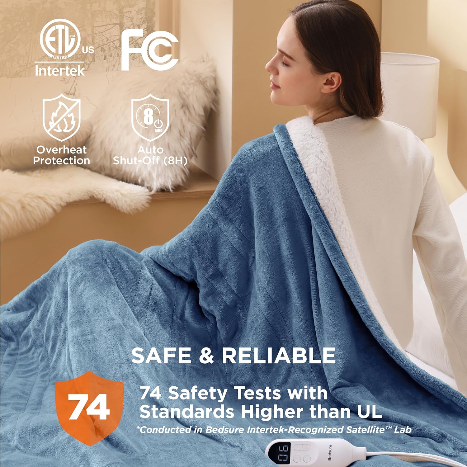 Bedsure Heated Blanket Electric Throw - Soft Flannel Electric Blanket, Heating Blanket with 4 Time Settings & 6 Heat Settings, Warm Blanket Gift for Grandma (50x60 inches, Grey)