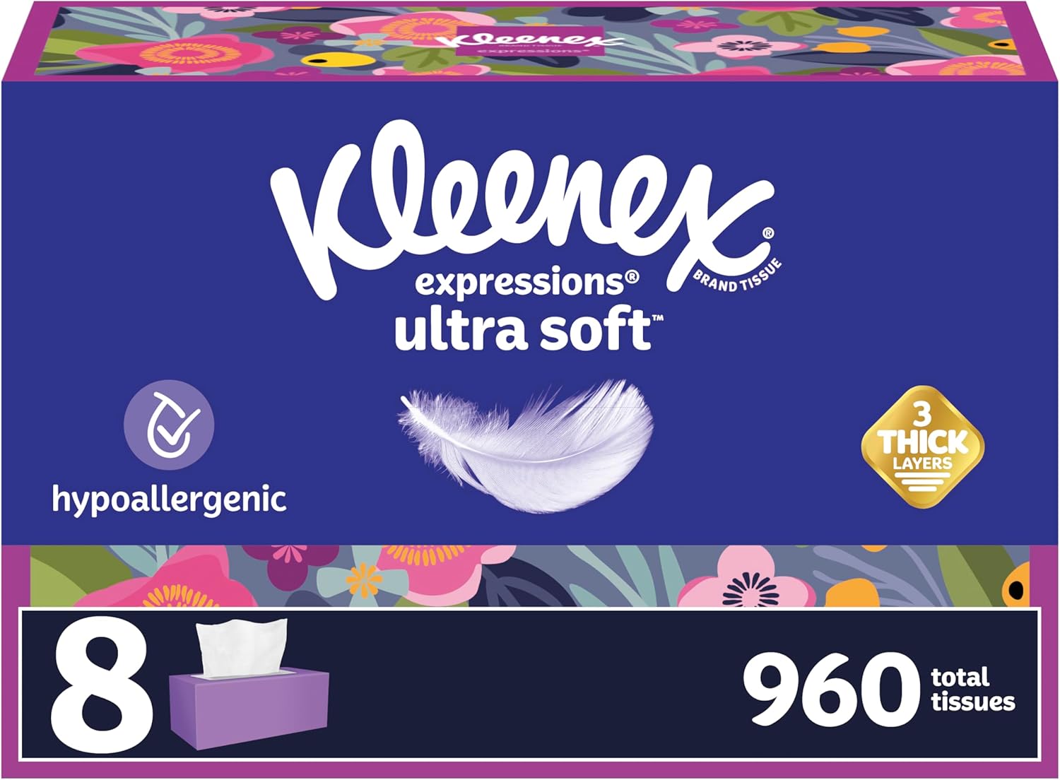 Kleenex Ultra Soft Facial Tissues, 8 Flat Boxes, 180 Tissues per Box, 3-Ply, Packaging May Vary