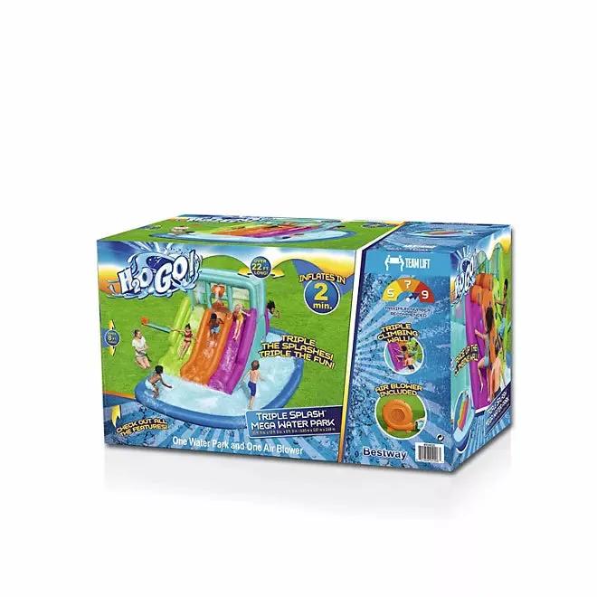 Three Slide Kids Inflatable Water Park (Multiple Colors) - A water park suitable for children, with a paddling pool, three-color slides, blower