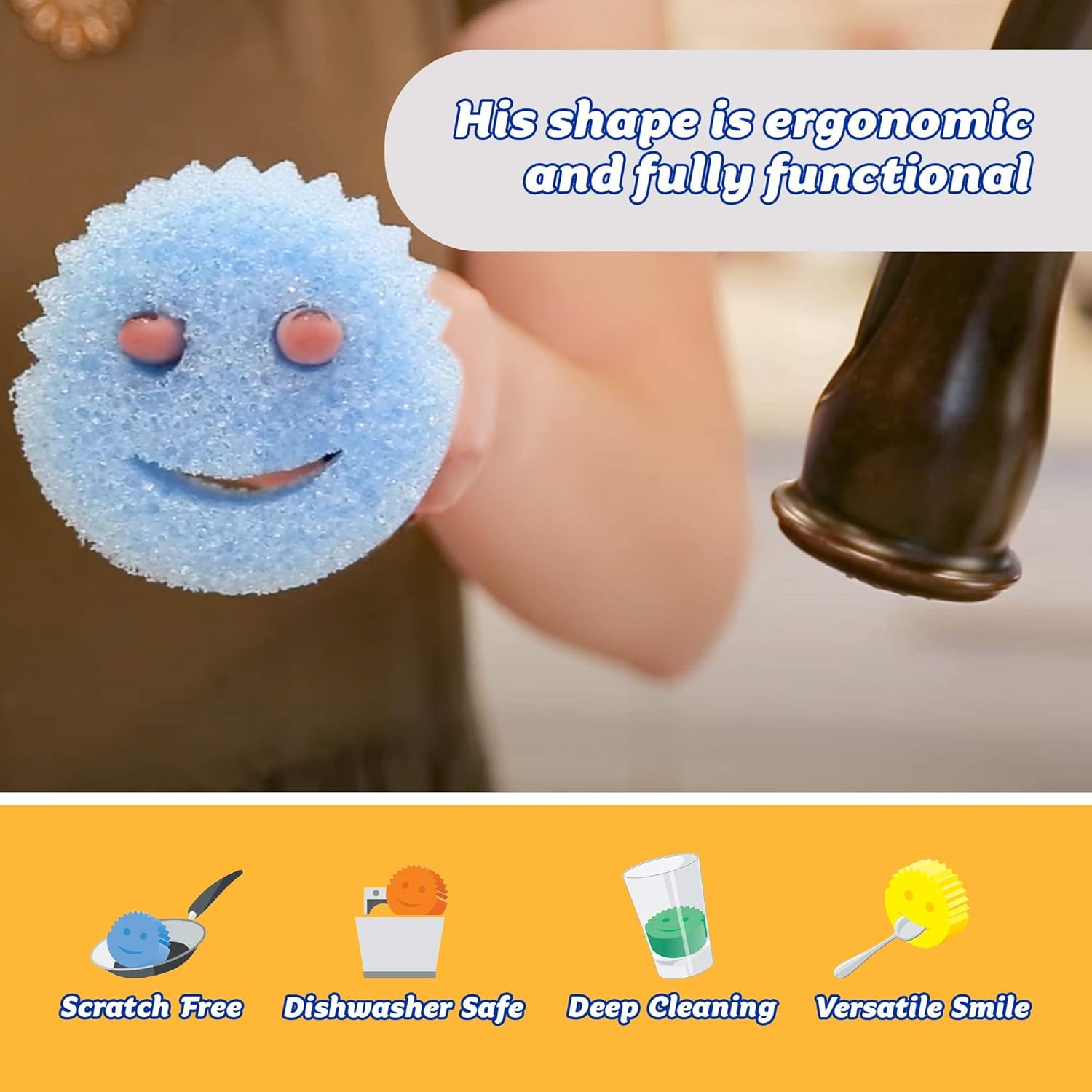 Scrub Daddy Color Sponges - Scratch-Free Multipurpose Dish Sponges for Kitchen, Bathroom + More - Household Cleaning Sponges Made with BPA-Free Polymer Foam (3 Count)