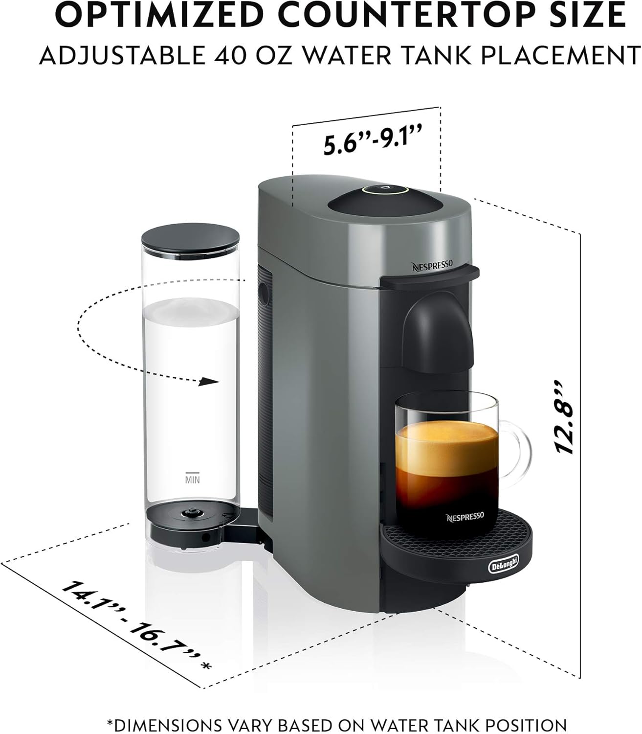 Nespresso Vertuo Plus Coffee and Espresso Maker by De'Longhi, Grey