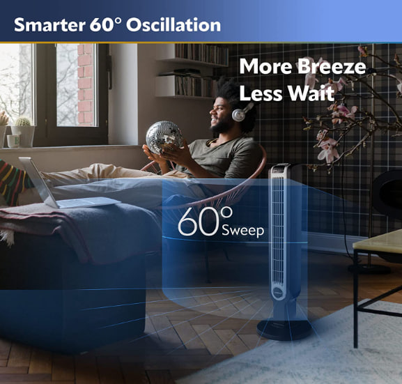 Lasko Oscillating Tower Fan, Remote Control, 3 Speeds, for Bedroom, Kitchen, Office, 36′′, Black