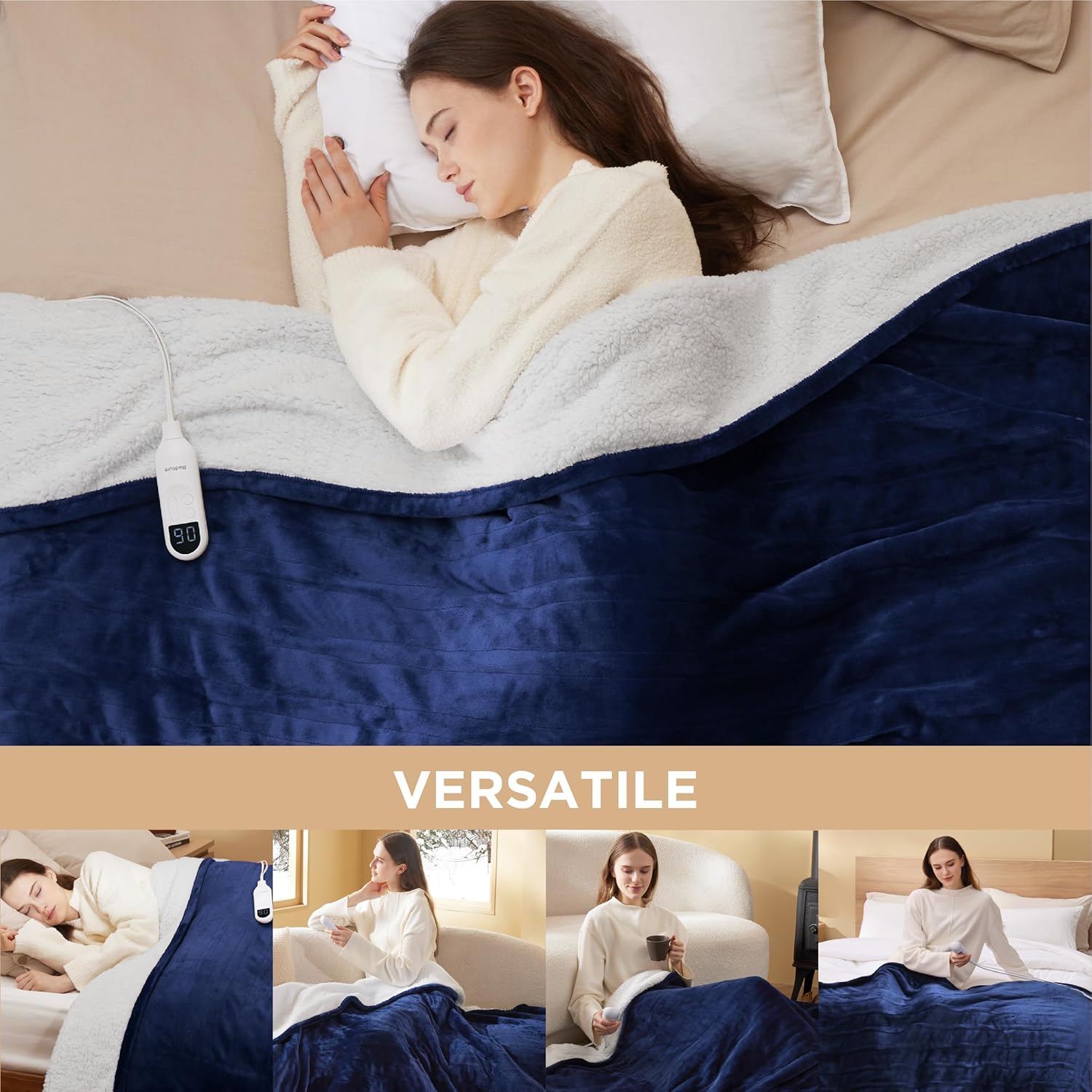 Bedsure Heated Blanket Electric Throw - Soft Flannel Electric Blanket, Heating Blanket with 4 Time Settings & 6 Heat Settings, Warm Blanket Gift for Grandma (50x60 inches, Grey)