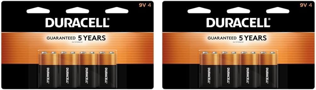 Duracell Coppertop 9V Battery, 4 Count Pack, 9-Volt Battery with Long-lasting Power, All-Purpose Alkaline 9V Battery for Household and Office Devices