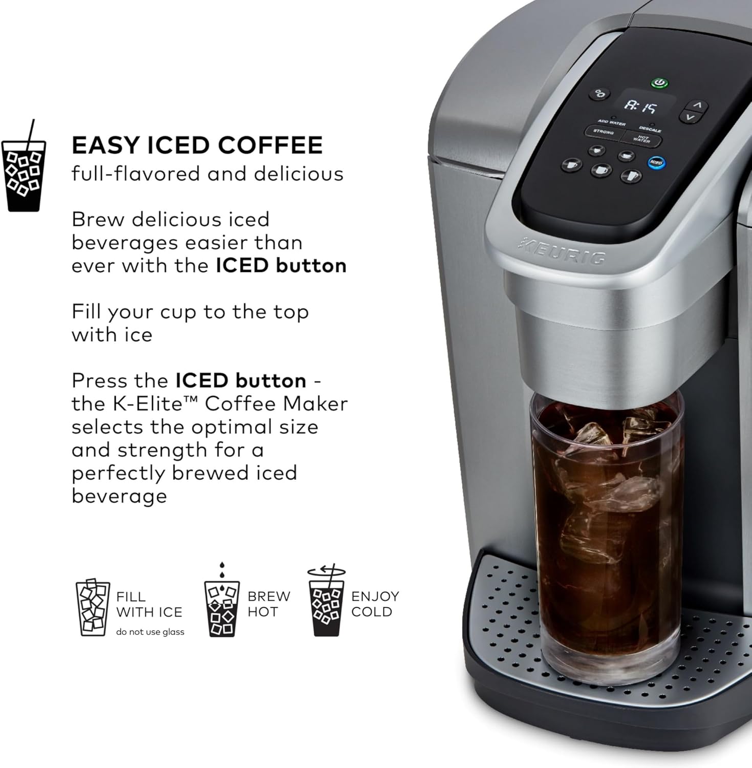Keurig K-Elite Single Serve K-Cup Pod Coffee Maker, with Strength and Temperature Control, Iced Coffee Capability, 8 to 12oz Brew Size, Programmable, Brushed Slate