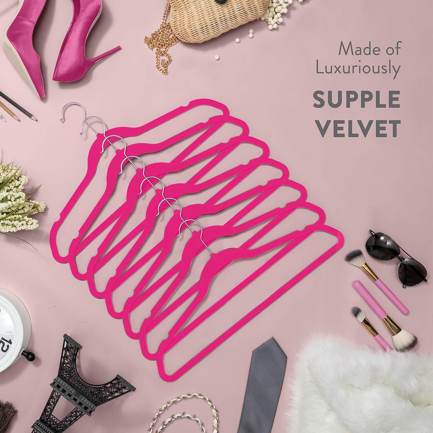 Zober Velvet Hangers 50 Pack - Heavy Duty Black Hangers for Coats, Pants & Dress Clothes - Non Slip Clothes Hanger Set - Space Saving Felt Hangers for Clothing