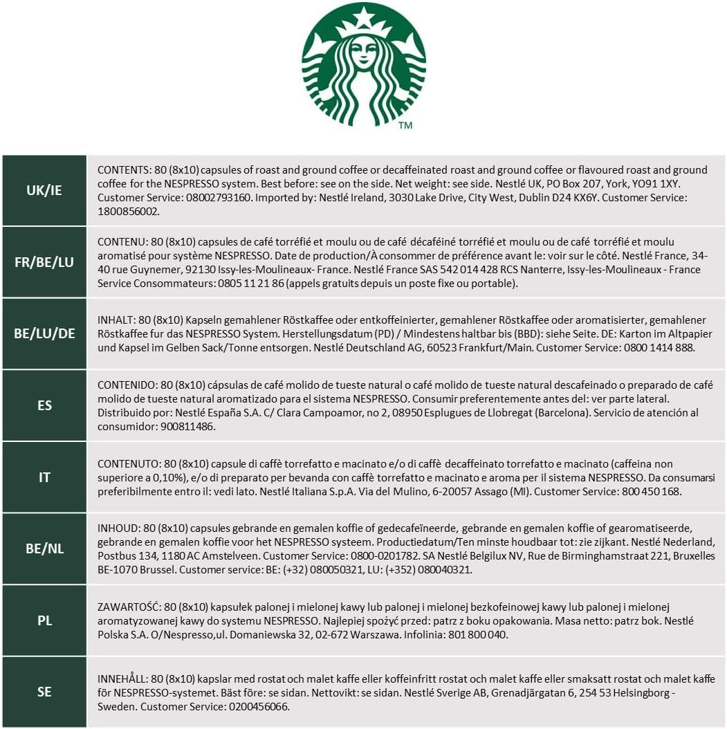 Starbucks by Nespresso Original Line Dark Roast Espresso, 50-count Espresso Pods