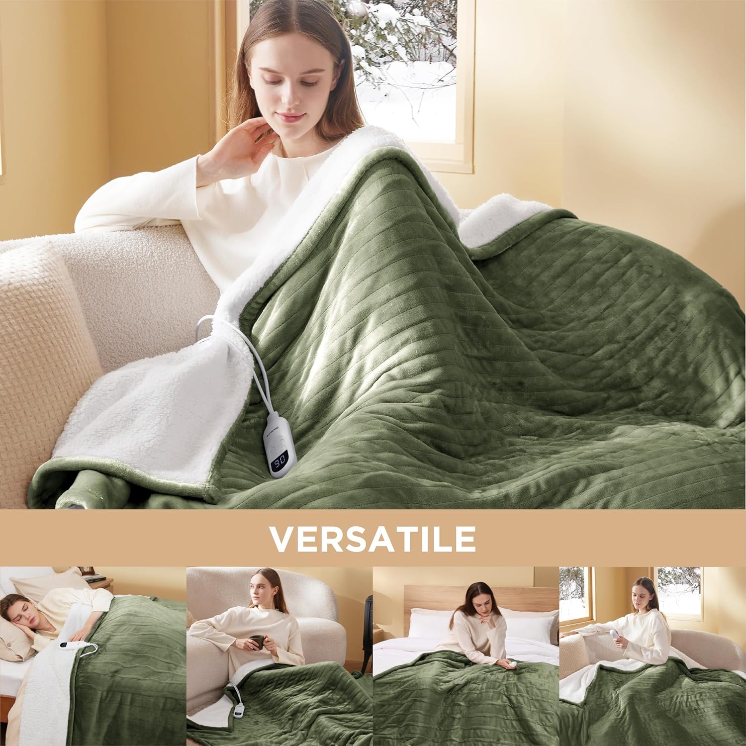 Bedsure Heated Blanket Electric Throw - Soft Flannel Electric Blanket, Heating Blanket with 4 Time Settings & 6 Heat Settings, Warm Blanket Gift for Grandma (50x60 inches, Grey)