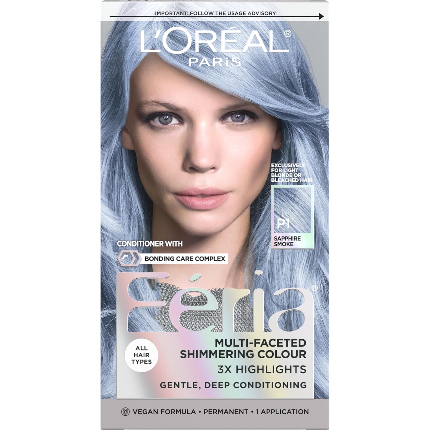L'Oreal Paris Feria Hyper Platinum Advanced Lightening System Hair Bleach, Lifts Up To 8 Levels, Includes Anti Brass Purple Conditioner, 1 Hair Dye Kit