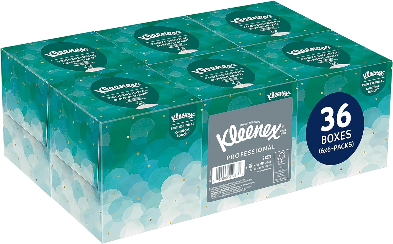 Kleenex® Professional Facial Tissues, Bulk (21271), 2-Ply, White, Upright Facial Tissue Cube Boxes for Business (90 Tissues/Box, 6 Bundles of 6 Boxes/Case, 36 Boxes/Case, 3,240 Tissues/Case)