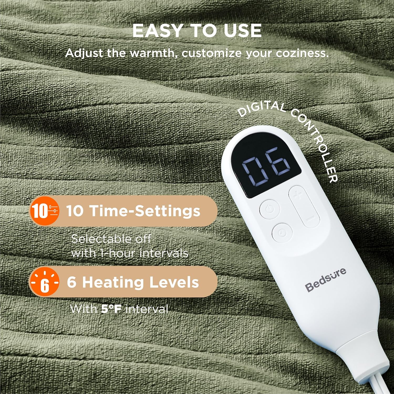 Bedsure Heated Blanket Electric Throw - Soft Flannel Electric Blanket, Heating Blanket with 4 Time Settings & 6 Heat Settings, Warm Blanket Gift for Grandma (50x60 inches, Grey)