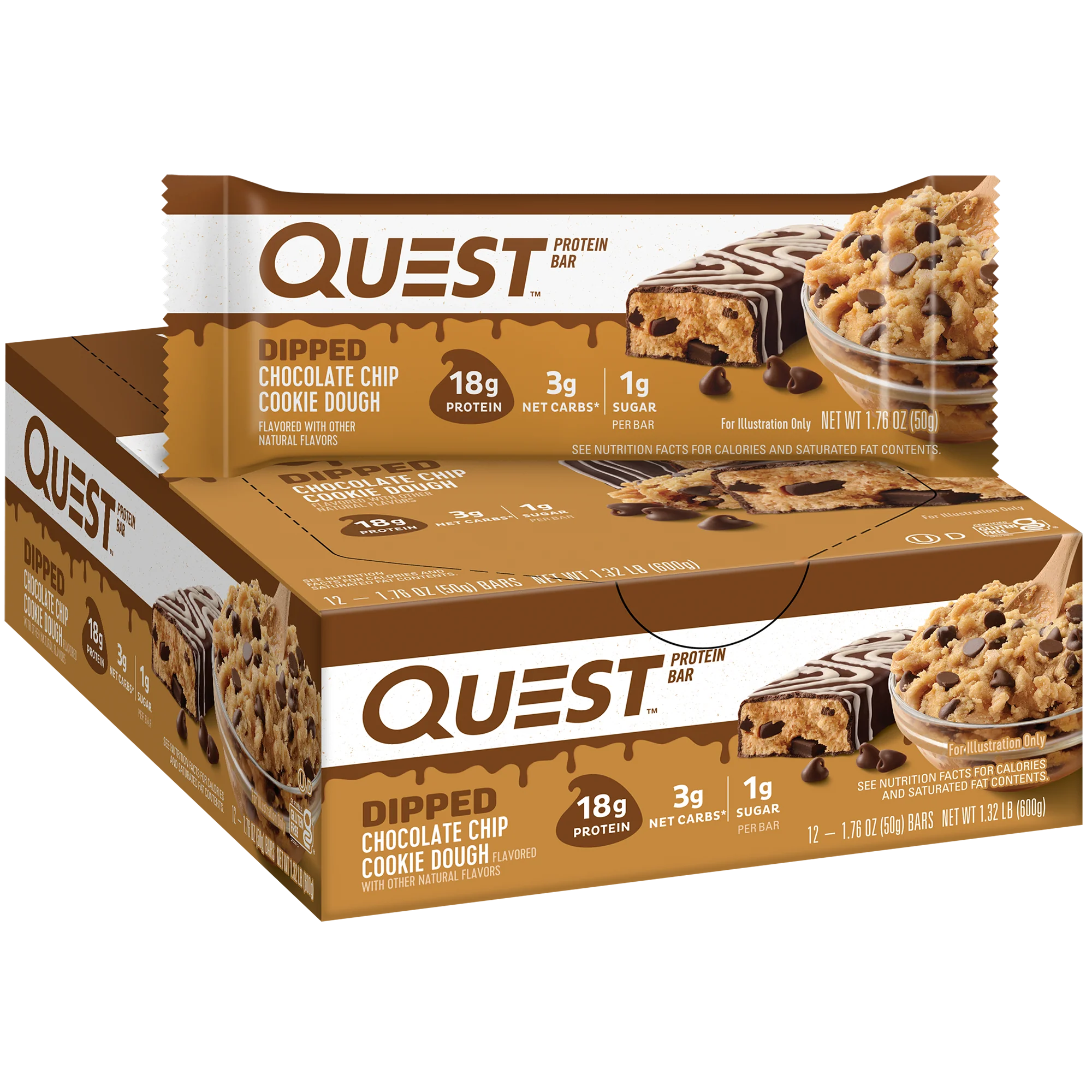 Dipped Chocolate Chip Cookie Dough Protein Bar