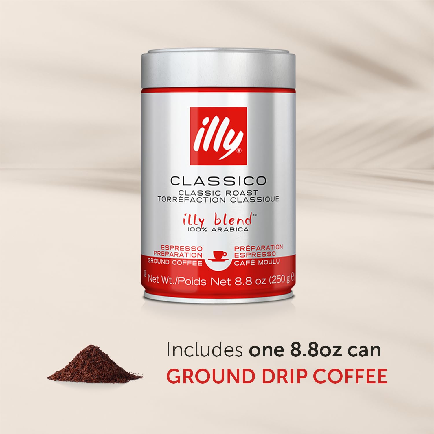illy Classico Espresso Ground Coffee, Medium Roast, Classic Roast with Notes of Chocolate & Caramel, 100% Arabica Coffee, All-Natural, No Preservatives, 8.8 oz, Ground for Espresso Machines