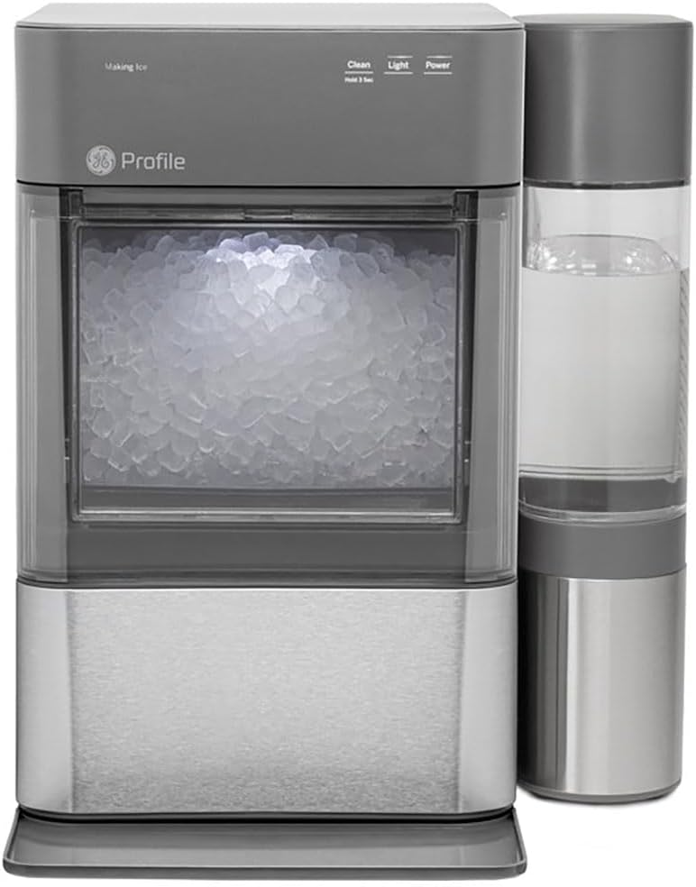 GE Profile Opal 2.0 XL with 1 Gallon Tank, Chewable Crunchable Countertop Nugget Ice Maker, Scoop included, 38 lbs in 24 hours, Pellet Ice Machine with WiFi & Smart Connected, Stainless Steel（Free cleaning kit + filter）
