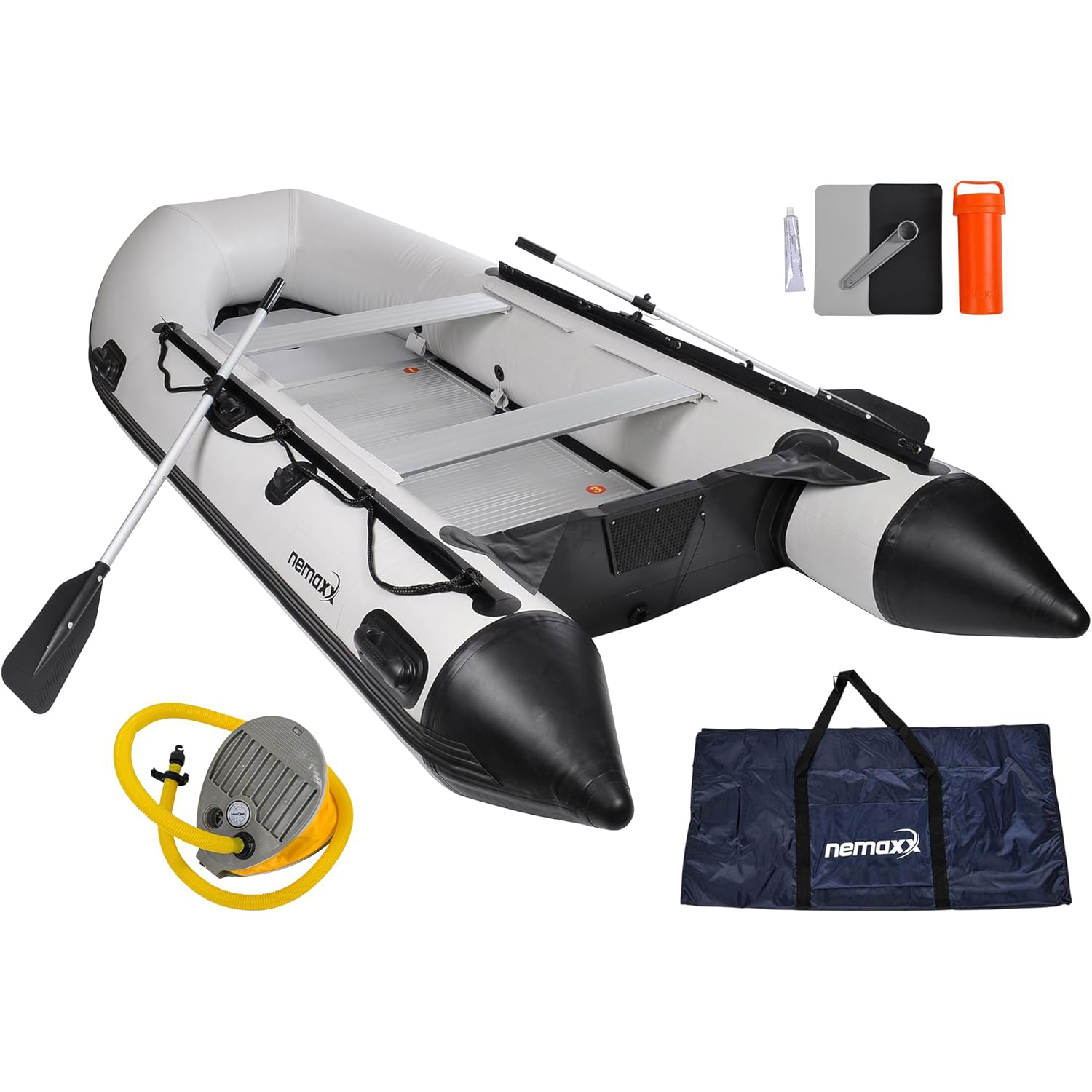 NEMAXX® Bateaux pneumatiques professionnels[INCL. 2 PAGAIES, SAC+POMPE À AIR] – Bateaux gonflables à rames – Bateaux de pêche, bateaux pneumatiques – Pour 2,5,7 personnes (Longueur: 230cm,330cm,380cm)