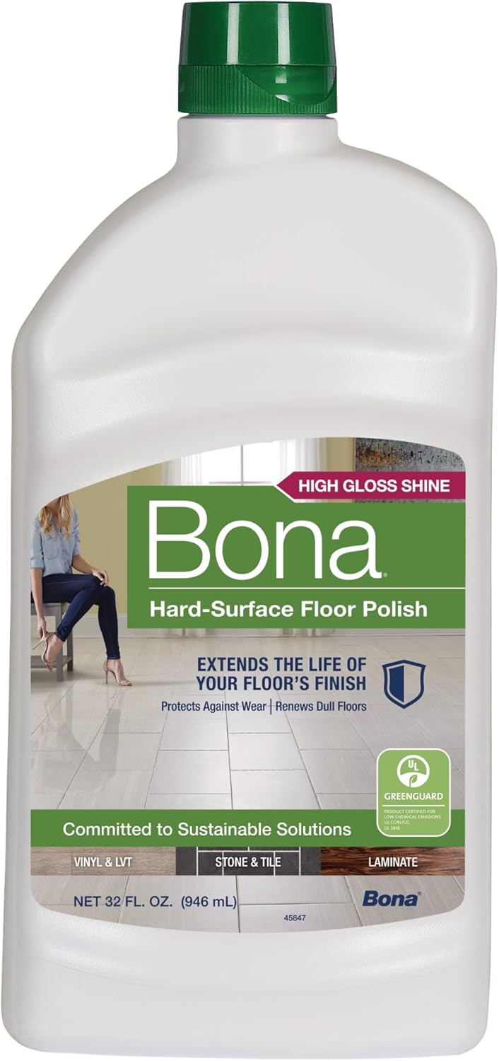 Bona Hardwood Floor Polish - 32 fl oz - High Gloss Shine - 32 oz covers 500sq ft of flooring - for use on Wood Floors