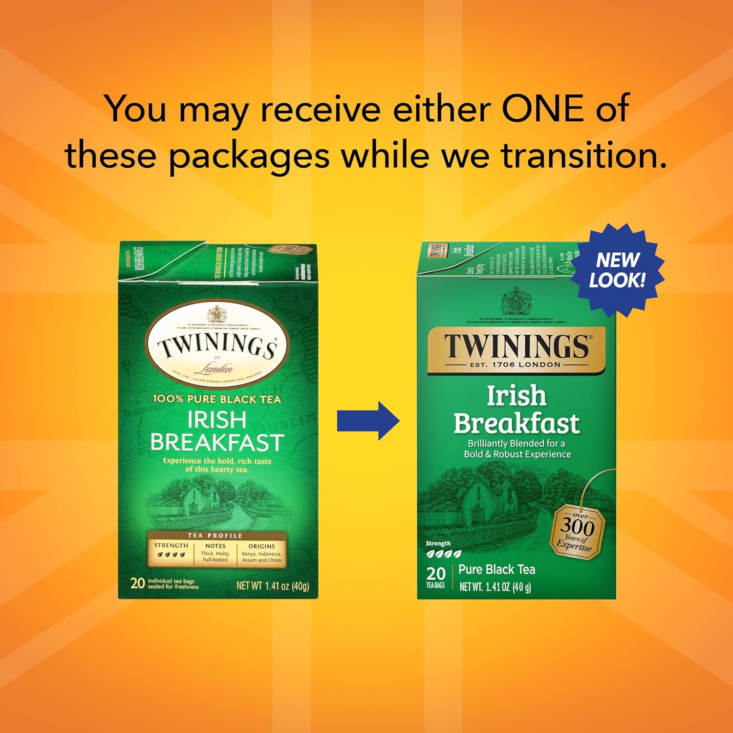 Twinings English Breakfast Black Tea Individually Wrapped Bags, 100 Count (Pack of 1), Smooth, Flavourful, and Robust, Caffeinated, Enjoy Hot or Iced | Packaging May Vary