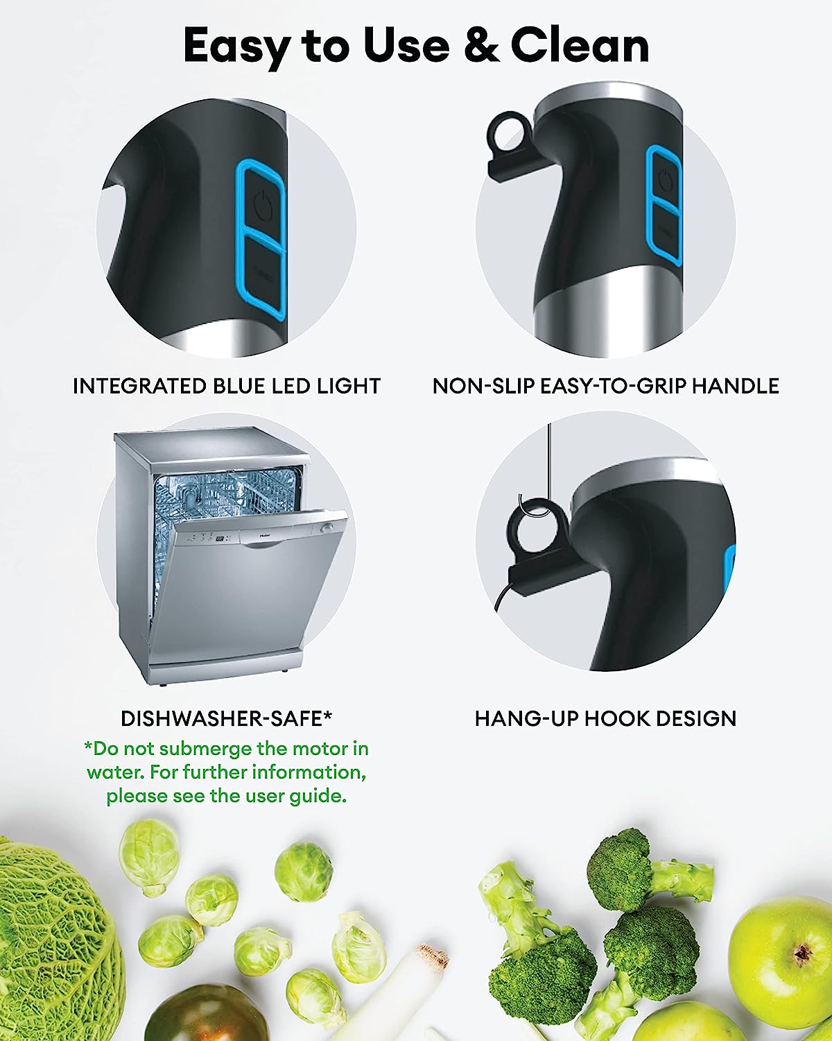 New 2024 Sofanci Immersion Electric Hand Held Stick Blender 3-in-1 Hand Blender 12-Speed with Turbo Mode 800W Full Copper Motor Titanium Stainless Steel Blades to Blend, Puree, Whisk & Froth