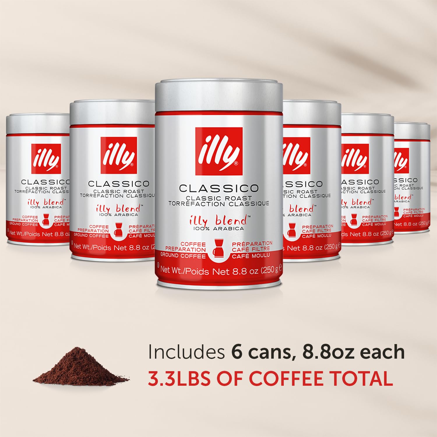 illy Classico Espresso Ground Coffee, Medium Roast, Classic Roast with Notes of Chocolate & Caramel, 100% Arabica Coffee, All-Natural, No Preservatives, 8.8 oz, Ground for Espresso Machines