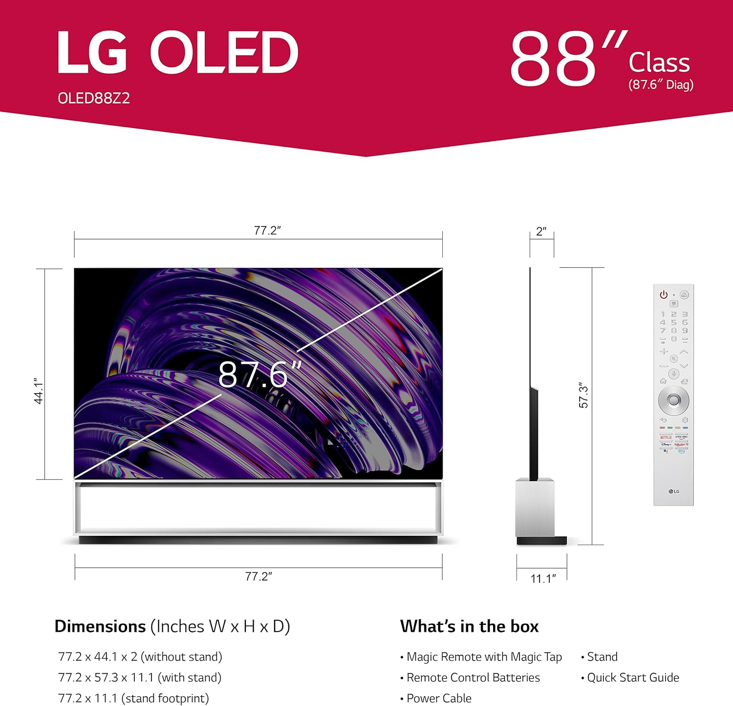 LG Signature 88-Inch Class OLED Z2 Series Alexa Built-in 8K Smart TV, 120Hz Refresh Rate, AI-Powered , Dolby Vision IQ and Dolby Atmos, WiSA Ready, Cloud Gaming (OLED88Z2PUA, 2022)