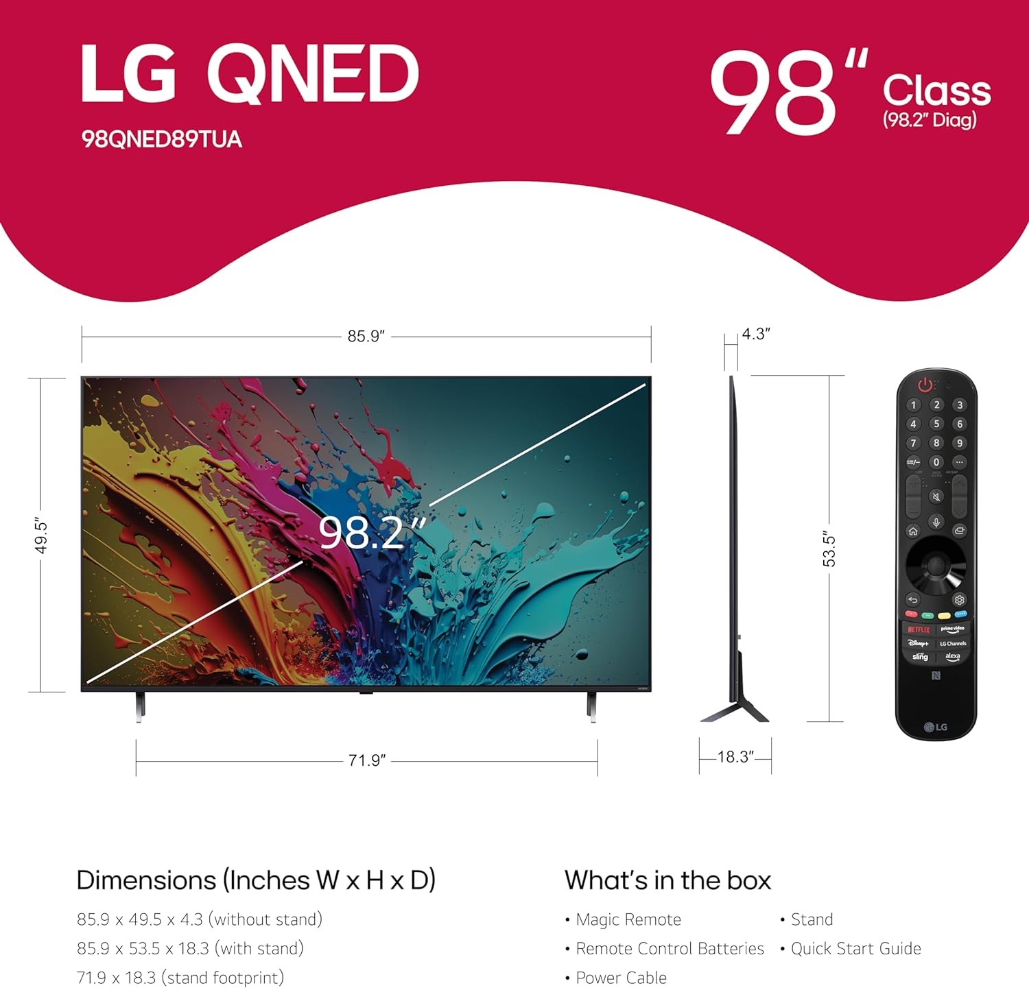 LG 98-Inch Class QNED89T LED Smart TV 4K Processor Flat Screen with Magic Remote AI-Powered with Alexa Built-in (98QNED89TUA, 2024)