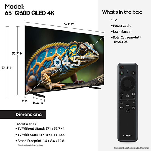2025 Best Choice + Free Shipping + X’mas Deal】SAMSUNG 65-Inch Class QLED 4K Q60D Series Quantum HDR Smart TV w/Object Tracking Sound Lite, Motion Xcelerator, Slim Design, Gaming Hub, Alexa Built-in (QN65Q60D, 2024 Model)