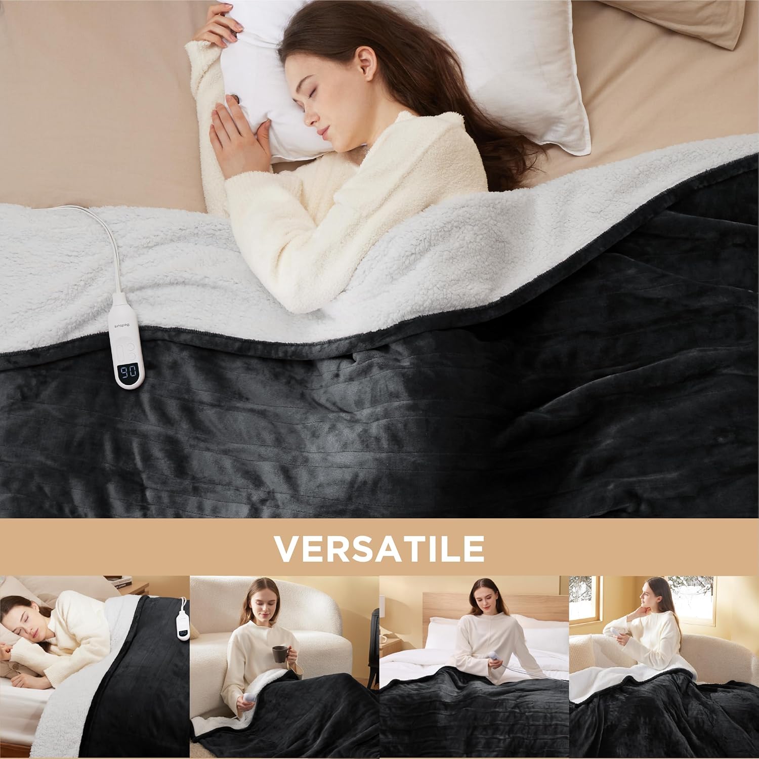 Bedsure Heated Blanket Electric Throw - Soft Flannel Electric Blanket, Heating Blanket with 4 Time Settings & 6 Heat Settings, Warm Blanket Gift for Grandma (50x60 inches, Grey)