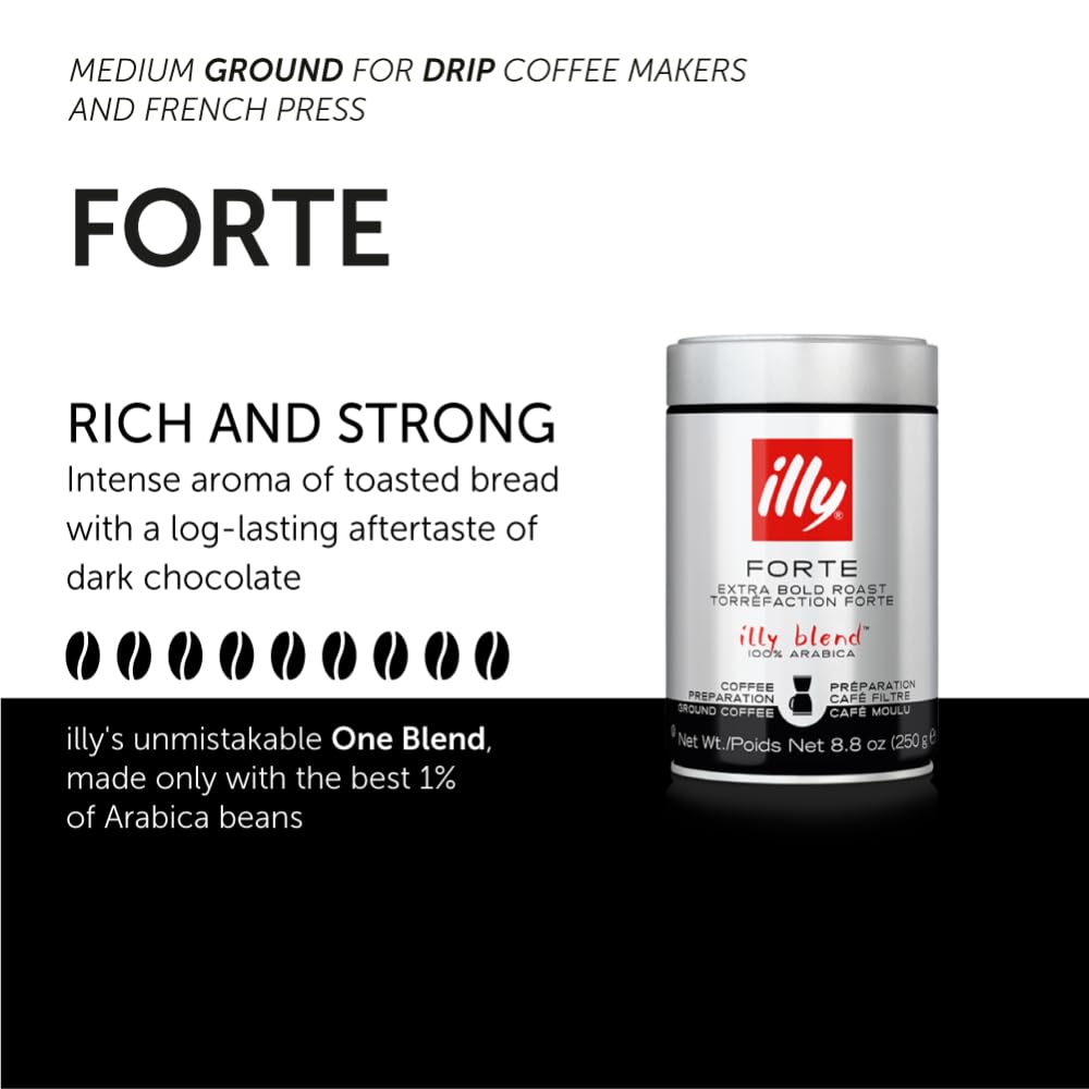 illy Classico Espresso Ground Coffee, Medium Roast, Classic Roast with Notes of Chocolate & Caramel, 100% Arabica Coffee, All-Natural, No Preservatives, 8.8 oz, Ground for Espresso Machines