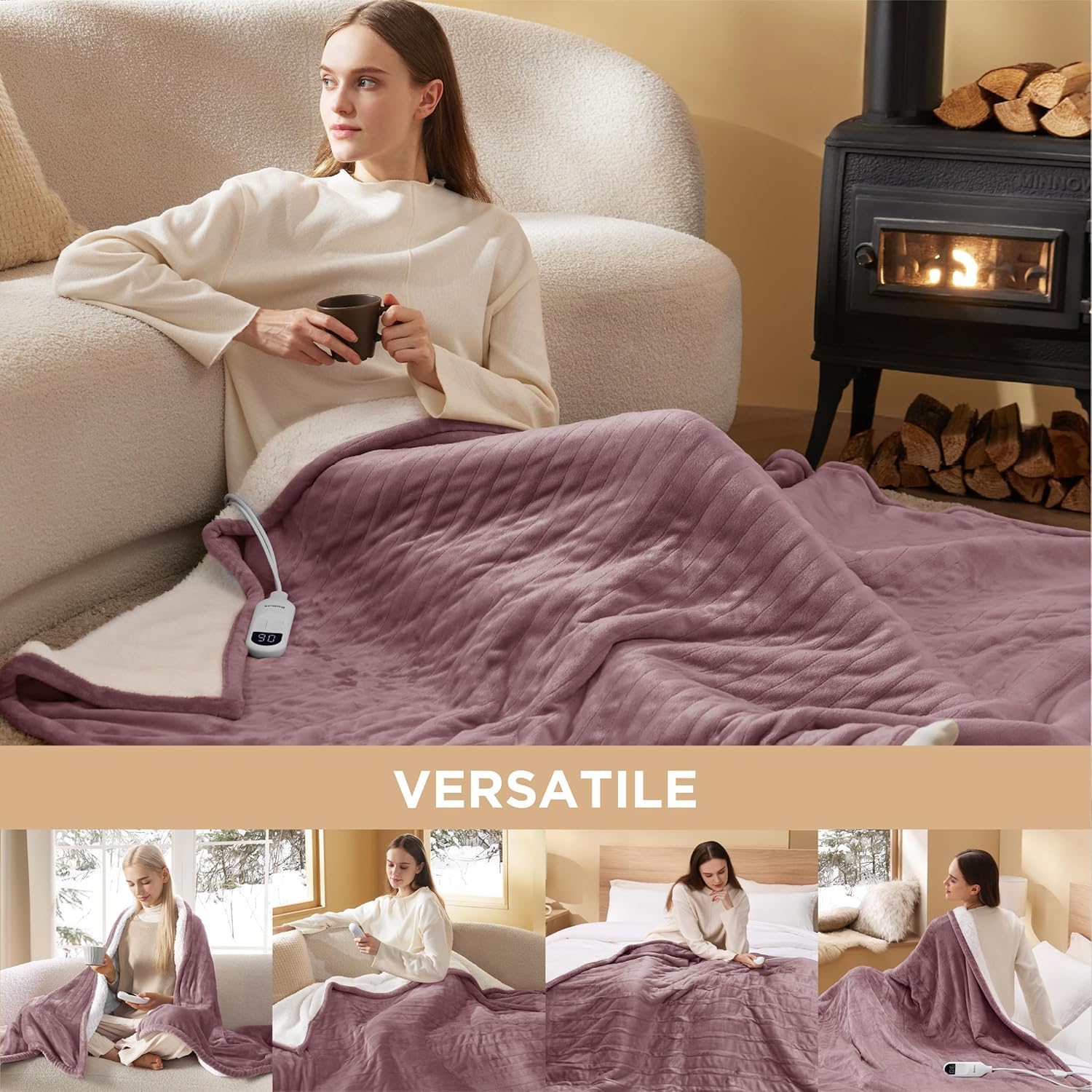Bedsure Heated Blanket Electric Throw - Soft Flannel Electric Blanket, Heating Blanket with 4 Time Settings & 6 Heat Settings, Warm Blanket Gift for Grandma (50x60 inches, Grey)