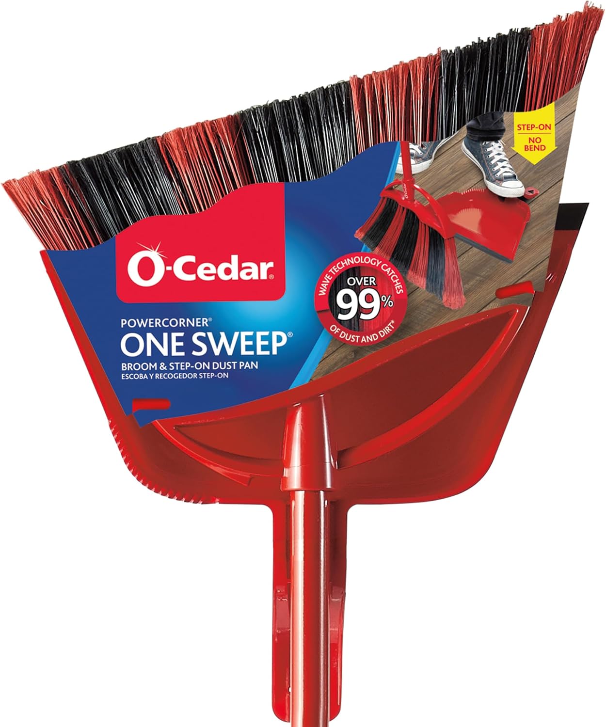 O-Cedar One Sweep Broom with Step-On Dustpan | Remove 99% with One Sweep | Lightweight Quiet Cleaning Tool | Ideal for Pet Owners