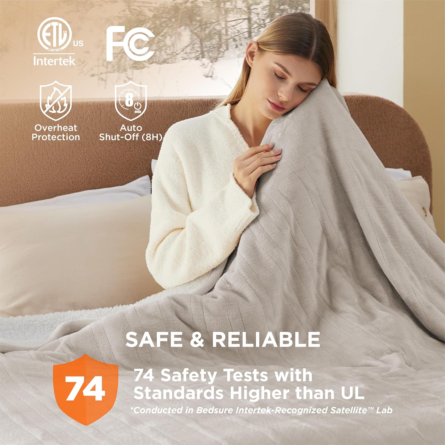 Bedsure Heated Blanket Electric Throw - Soft Flannel Electric Blanket, Heating Blanket with 4 Time Settings & 6 Heat Settings, Warm Blanket Gift for Grandma (50x60 inches, Grey)