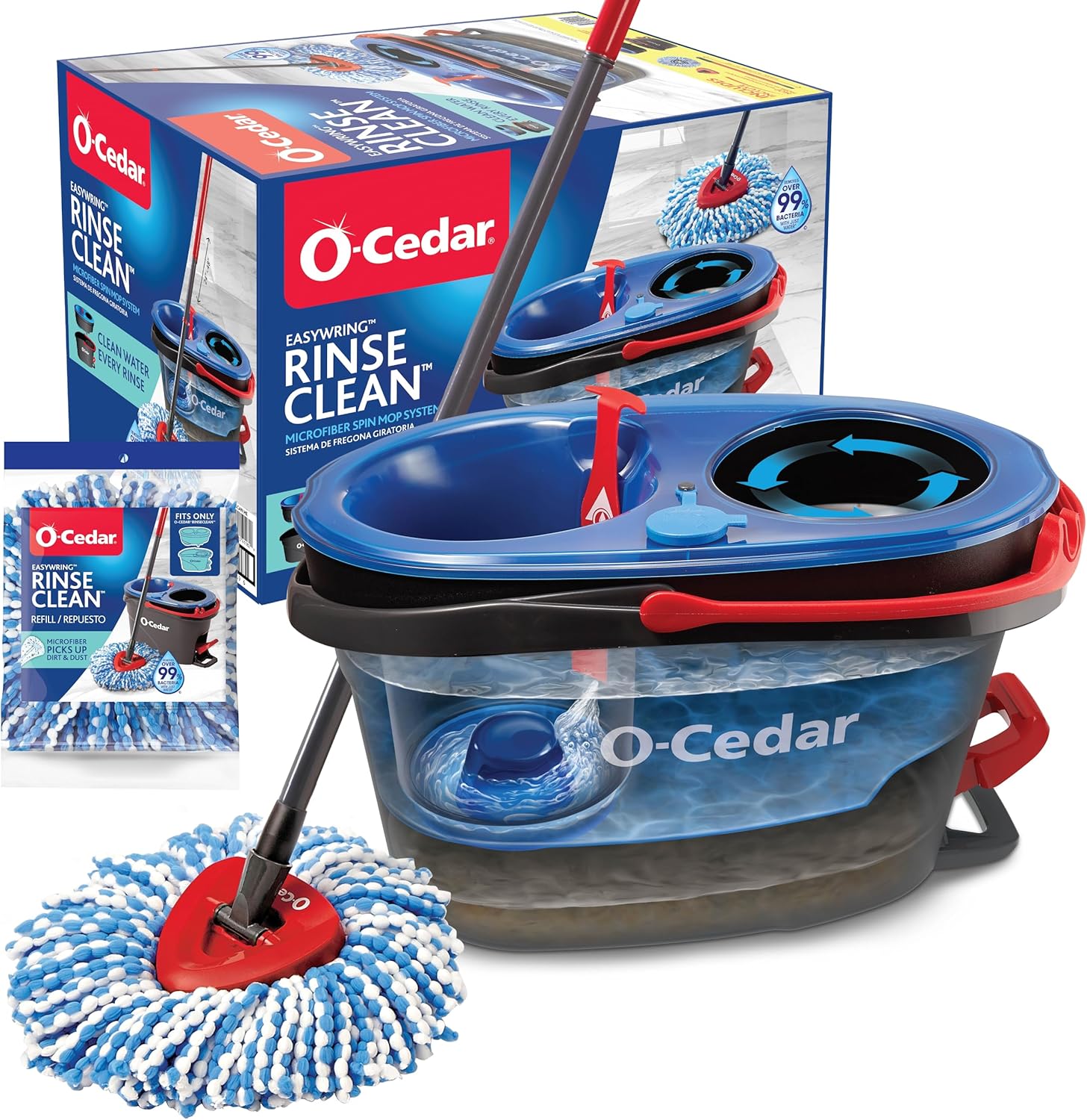 O-Cedar RinseClean Spin Mop & Bucket System | Clean with Clean Water | Removes 99% of Bacteria