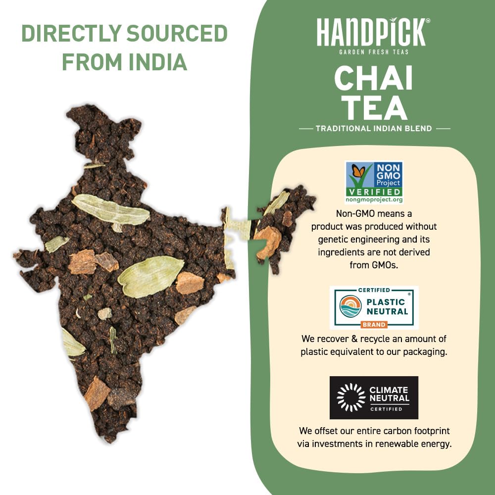 HANDPICK, Peppermint Tea, Eco-Conscious Tea Bags - 100 Count | Caffeine Free, Non-GMO | Minty, Fresh & Cool flavor | Direct From Source