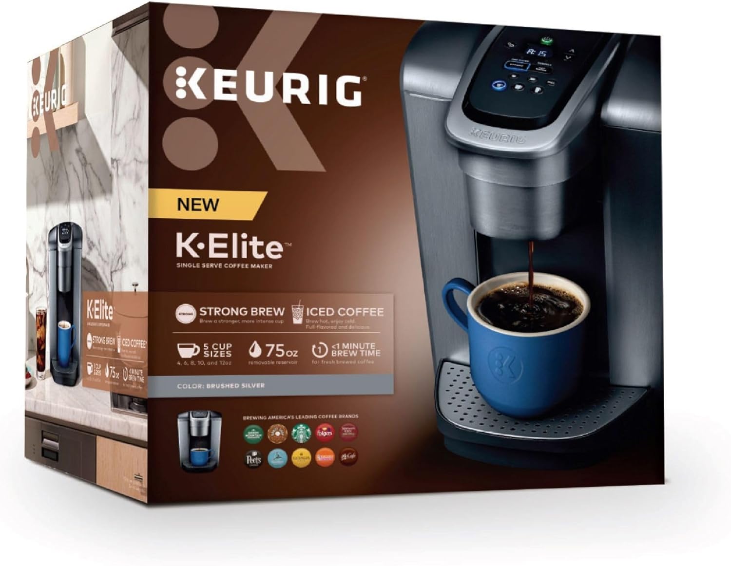 Keurig K-Elite Single Serve K-Cup Pod Coffee Maker, with Strength and Temperature Control, Iced Coffee Capability, 8 to 12oz Brew Size, Programmable, Brushed Slate