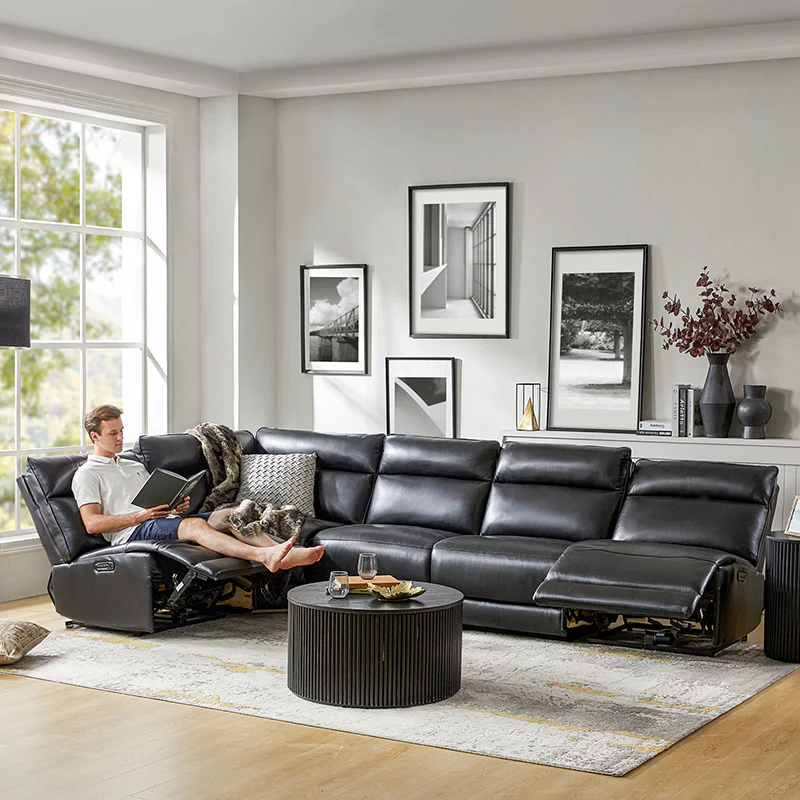 Raphael Genuine Leather Power Reclining Corner Sectional with USB and Type-C