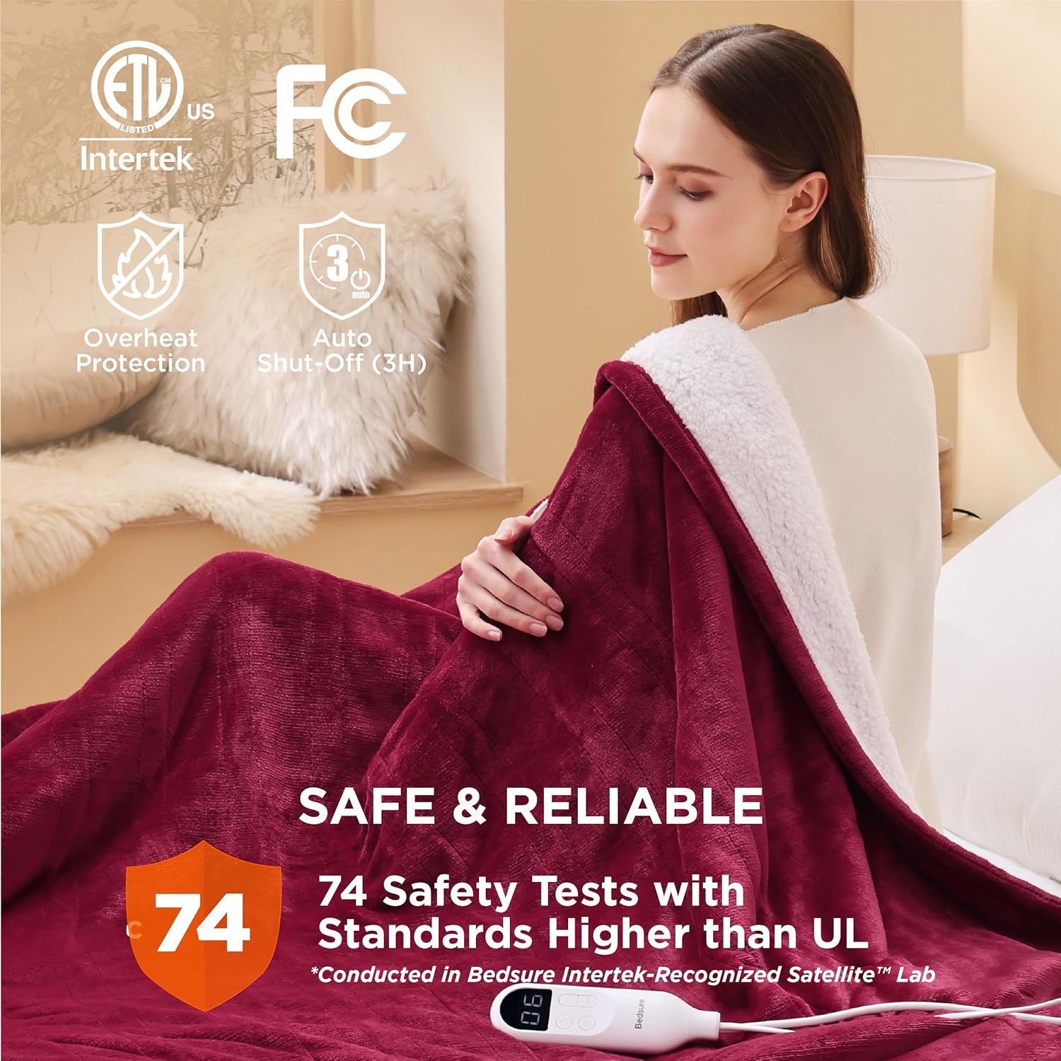 Bedsure Heated Blanket Electric Throw - Soft Flannel Electric Blanket, Heating Blanket with 4 Time Settings & 6 Heat Settings, Warm Blanket Gift for Grandma (50x60 inches, Grey)