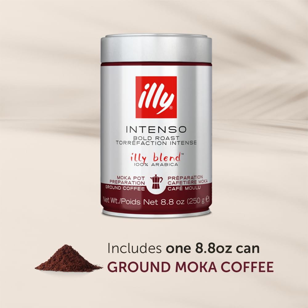 illy Classico Espresso Ground Coffee, Medium Roast, Classic Roast with Notes of Chocolate & Caramel, 100% Arabica Coffee, All-Natural, No Preservatives, 8.8 oz, Ground for Espresso Machines